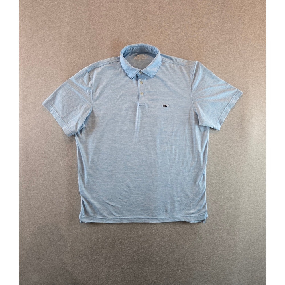 Vineyard Vines On-The-Go Sankaty Polo Mens L Blue Heathered Stripe OTG Preppy
